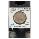 1936 Buffalo Nickel Mint Error Coin