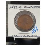 1925-D Lincoln Wheat Cent Mint Error