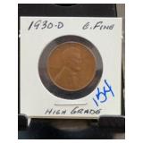 1930-D Lincoln Wheat Cent, Extra Fine