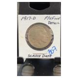 1917-D Buffalo Nickel, F/VF Detail