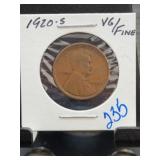 1920-S Lincoln Wheat Cent VG/Fine