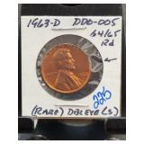 1963-D Lincoln Cent DDO-005 RD Die Variety
