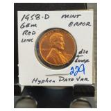 1958-D Lincoln Cent Mint Error Gem Red