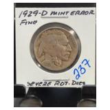 1929-D Buffalo Nickel Mint Error Coin
