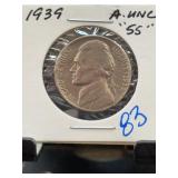 1939 Jefferson Nickel AU55