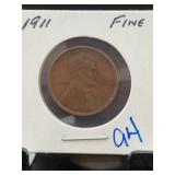 1911 Lincoln Wheat Cent, Fine Condition