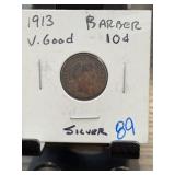 1913 Barber Silver Dime, VG