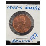 1945-S Lincoln Wheat Cent MS65/66 RD