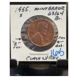 1955-S Lincoln Wheat Cent Mint Error