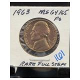 1963 Jefferson Nickel MS64/65 Full Steps