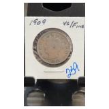 1909 Liberty Head V Nickel Coin VF Condition