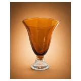 Amber Art Glass Vase with Clear Base
