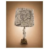 Porcelain Cherub Table Lamp with Script Shade