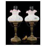 Pair Fenton Student Lamps Rose Garden