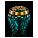 Fenton Feather Plume Emerald Potpourri Jar