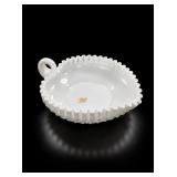 Fenton White Milk Glass Hobnail Heart Nappy