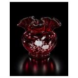 Fenton Cranberry Glass Melon Vase
