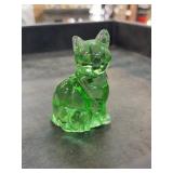 Mosser Glass "Fluffy Kitty" Apple Green Figurine