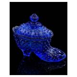 Fenton Cobalt Blue Hobnail Slipper Candy Dish