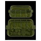 Pair Indiana Glass Green Fruit Relish Trays