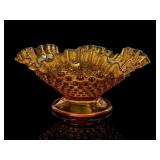 Fenton Amber Hobnail Ruffled Compote Dish