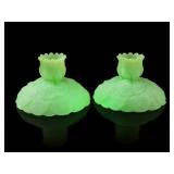 Fenton Lime Sherbet Uranium Glass Candleholders