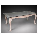 Glass Top Carved Wood Dining Table