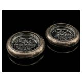 2pc Sterling Silver & Glass Coasters