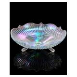 Fenton Glass Plume Panels Iridescent Blue Bowl