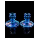 Fenton Celeste Blue Stretch Glass Candlesticks