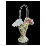 Fenton Vasa Murrhina Basket, Rose & Green