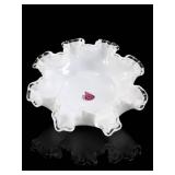 Fenton Milk Glass Silver Crest Ruffled Bowl