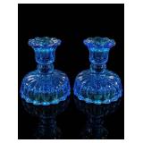 Fenton Colonial Blue #4470 Thumbprint Candlesticks