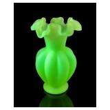 Fenton Custard Satin Glass Melon Ribbed Vase