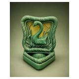 MCM Green Ceramic Swan Wall Fountain Lamp