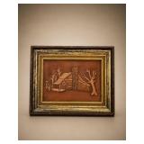 Framed Pyrography of Rustic Cabin Scene