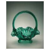 Green Hobnail Glass Basket With Handle