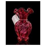 Fenton Cranberry Optic Swirl Art Glass Vase