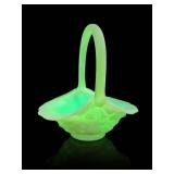Fenton Custard Uranium Glass Water Lily Basket