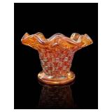 Antique Dugan Glass Big Basketweave Squat Vase
