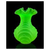 Fenton Drapery Vaseline Uranium Glass Vase