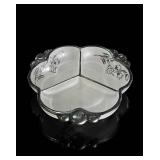 Divided Clear Glass Serving Dish w Silver Overlay