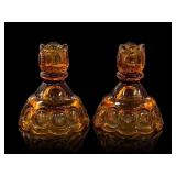 L.E. Smith Moon and Star Amber Glass Candlesticks