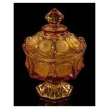 Amber Glass Dish With Lid and Pedestal