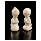 Fenton White Satin Glass Praying Children Set