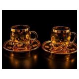 Bohemian Amber Art Glass Demitasse Set