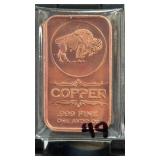 1 AVDP Oz .999 Fine Copper Bar Buffalo Design