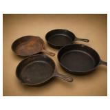 4 Cast Iron Skillets, Made in USA