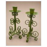 Green Metal Scrollwork Candle Holders