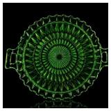 Jeannette Windsor Uranium Glass Handled Tray